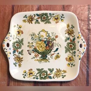 Mason’s Ironstone Floral Square Serving Platter/Cake Plate, 9”